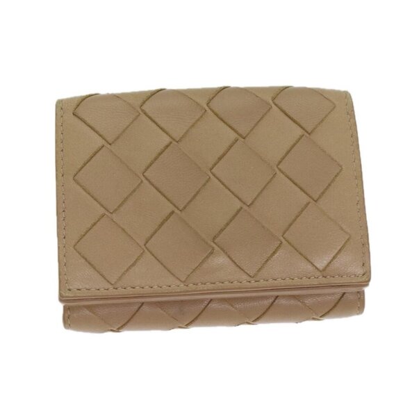 BOTTEGA VENETA INTRECCIATO Compact Wallet Leather Beige - Picture 1 of 16